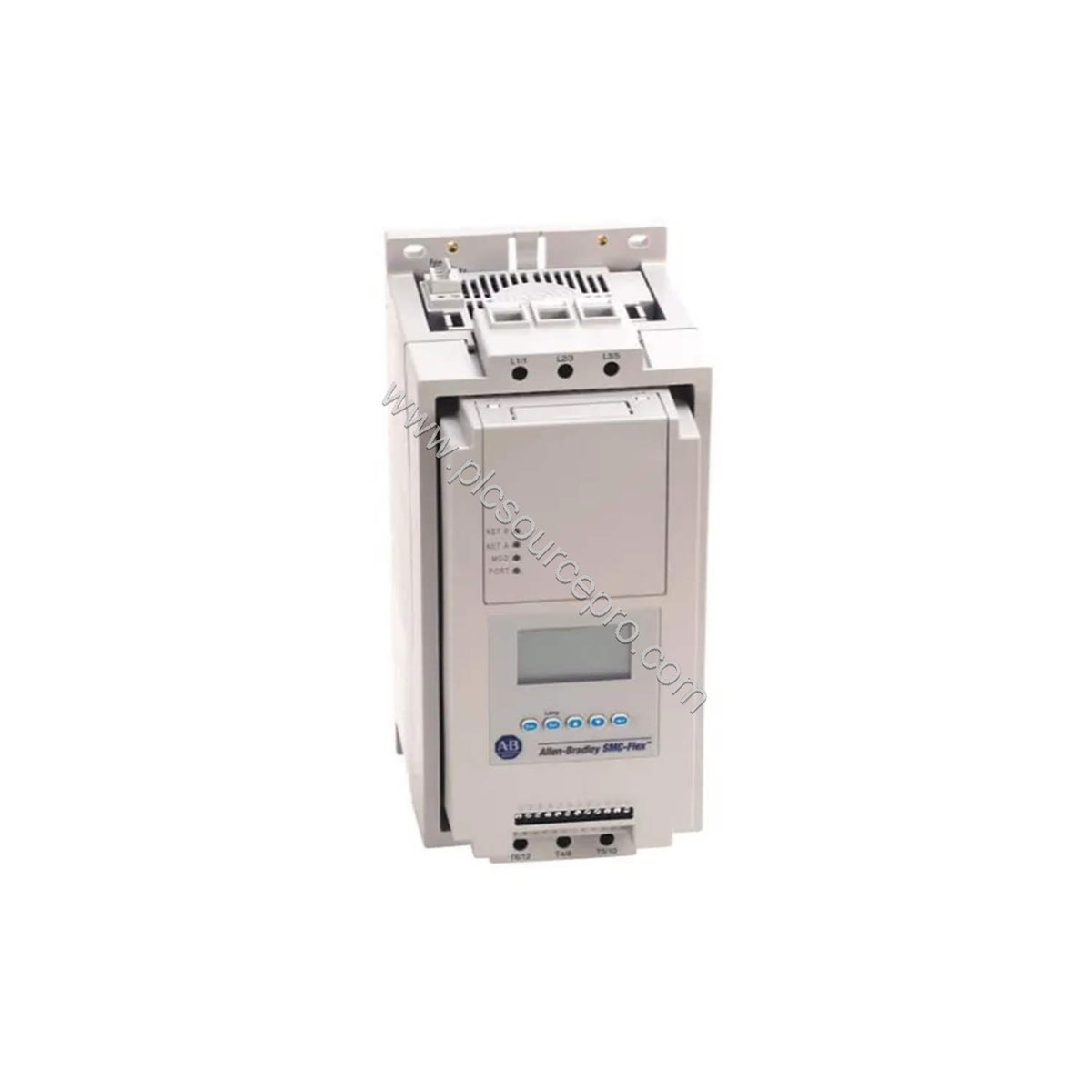 Figure 1: Front view of the Allen-Bradley 150-F1250NBE solid state controller showing its open enclosure design and power ter
