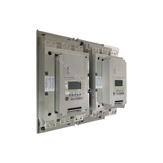 Figure 1: Front view of the Allen-Bradley 150-F251NCD SMC-Flex solid state controller with open enclosure showing power termi