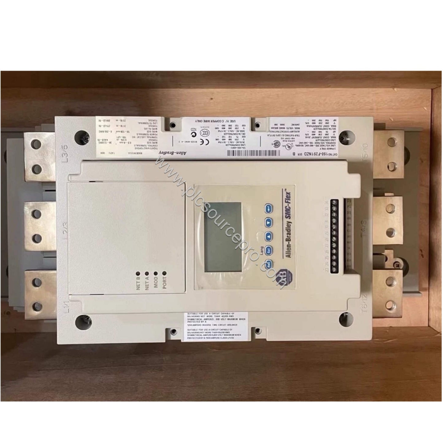 Figure 2: Close-up of the Allen-Bradley 150-F25NBD SMC-Flex smart motor controller highlighting its terminal connections and 