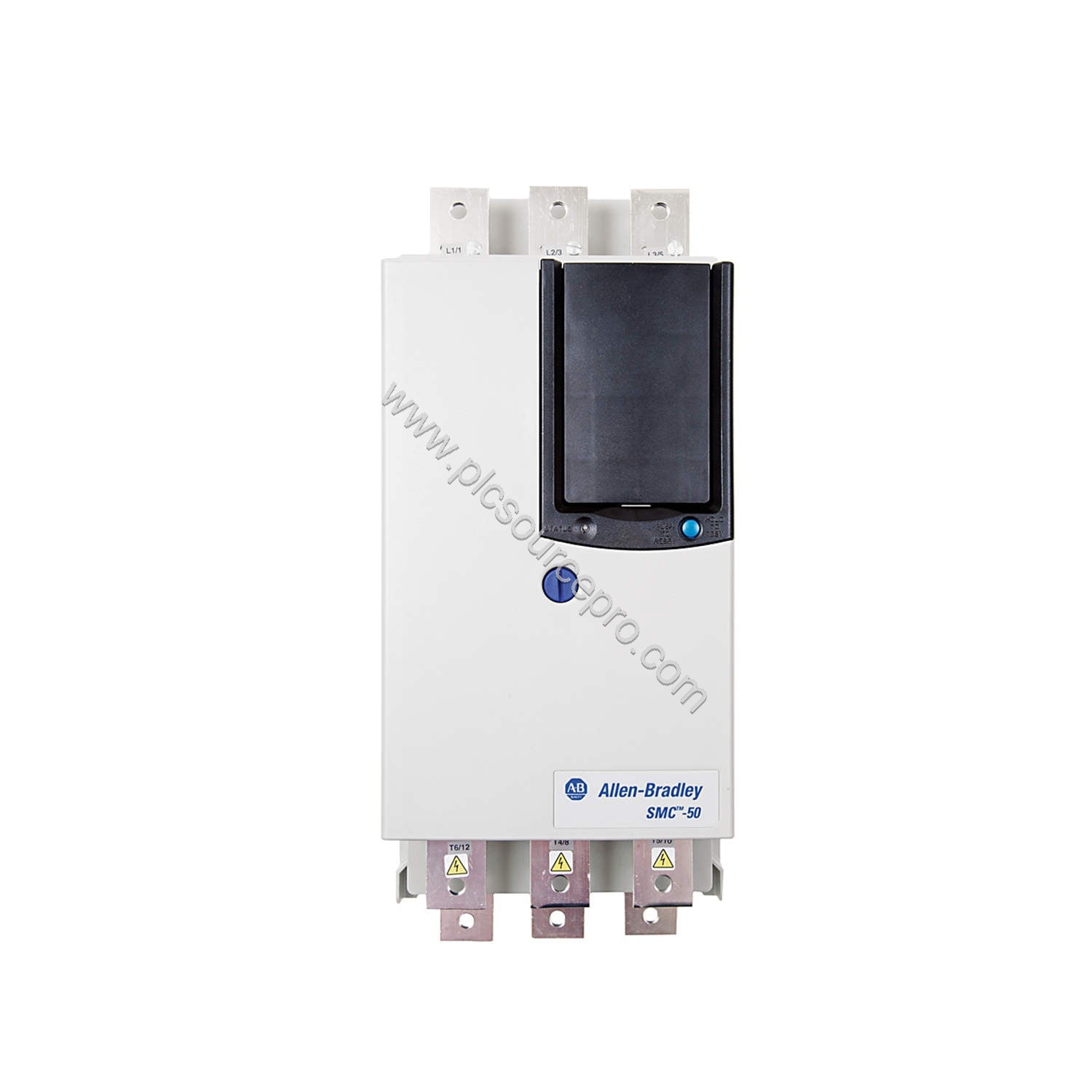 Figure 1: Front view of the Allen-Bradley 150-F625NBA SMC-Flex solid state controller showing its open enclosure and front pa