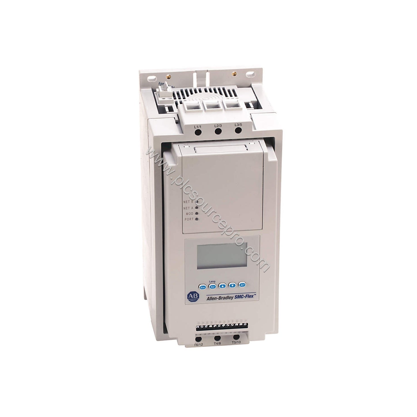 Figure 1: Front view of the Allen-Bradley 150-F780NBE solid state controller showing its open enclosure and heavy-duty indust