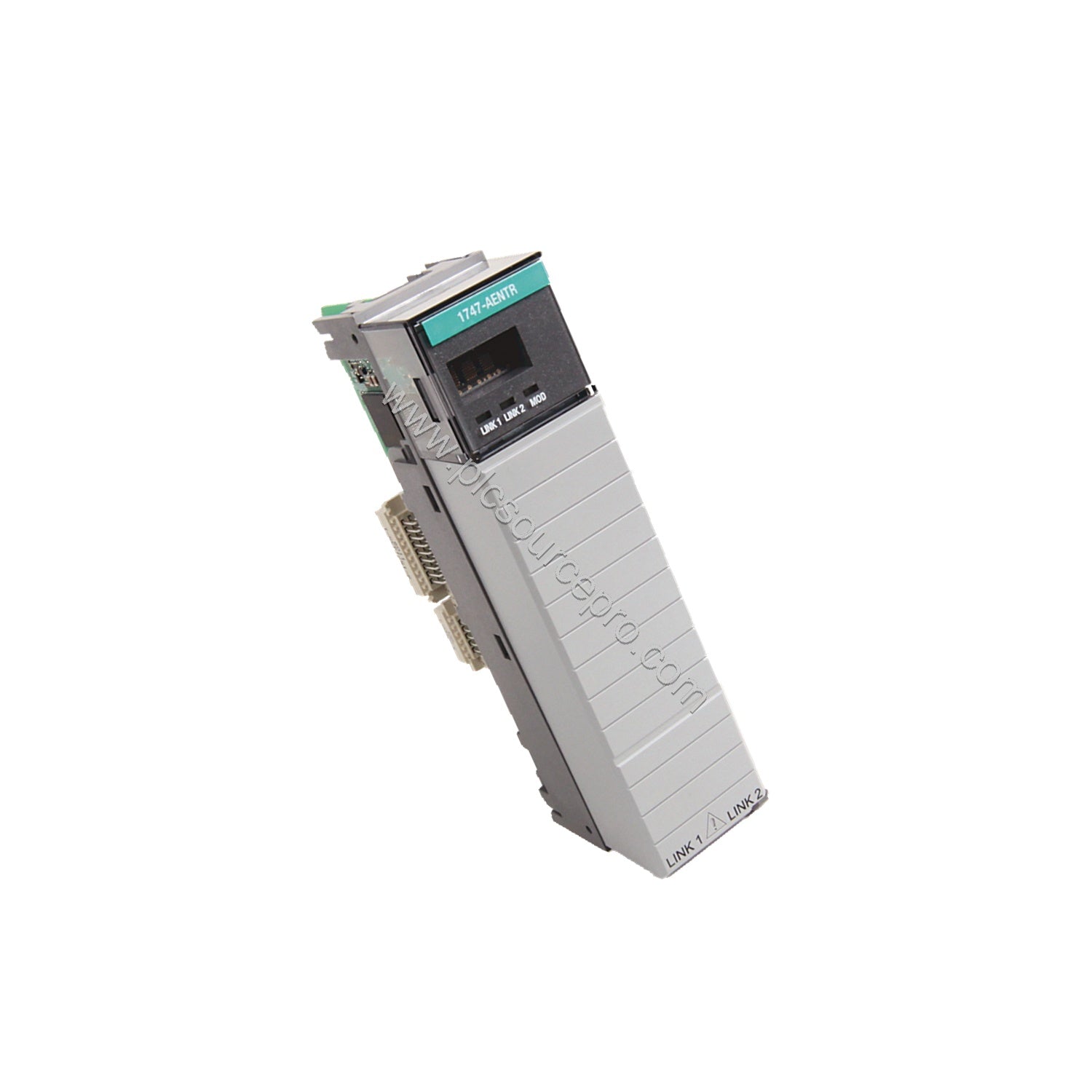 Figure 2: Rear panel of the Allen-Bradley 1747-L553 module displaying Ethernet and RS-232 communication ports for system inte