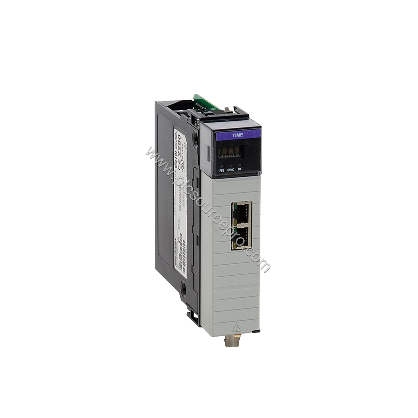 Figure 2: Close-up of the Allen-Bradley 1756HP-TIME module with Ethernet, IRIG-B, and antenna connectors clearly visible for 