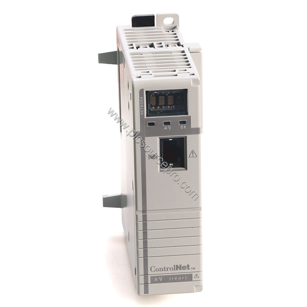 Figure 2: Close-up of the Allen-Bradley 1768-L45S module highlighting the communication ports and mounting slots for DIN rail