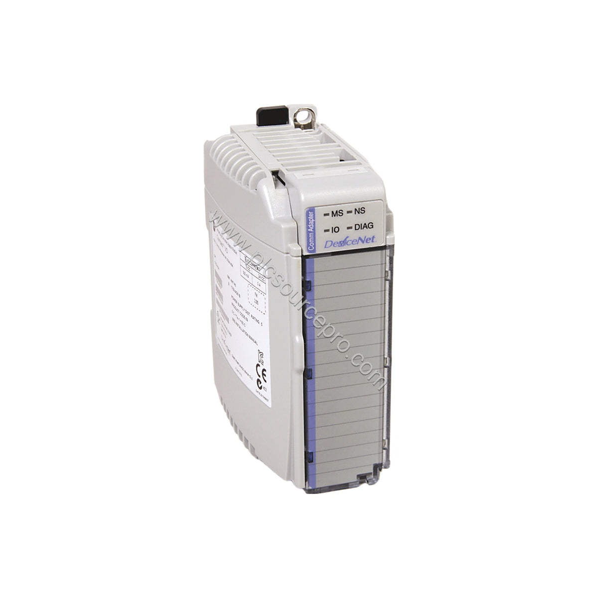 Figure 2: Side view of the Allen-Bradley 1769-L23E-QBFC1B controller highlighting the Ethernet port, RS232 port, and expansio