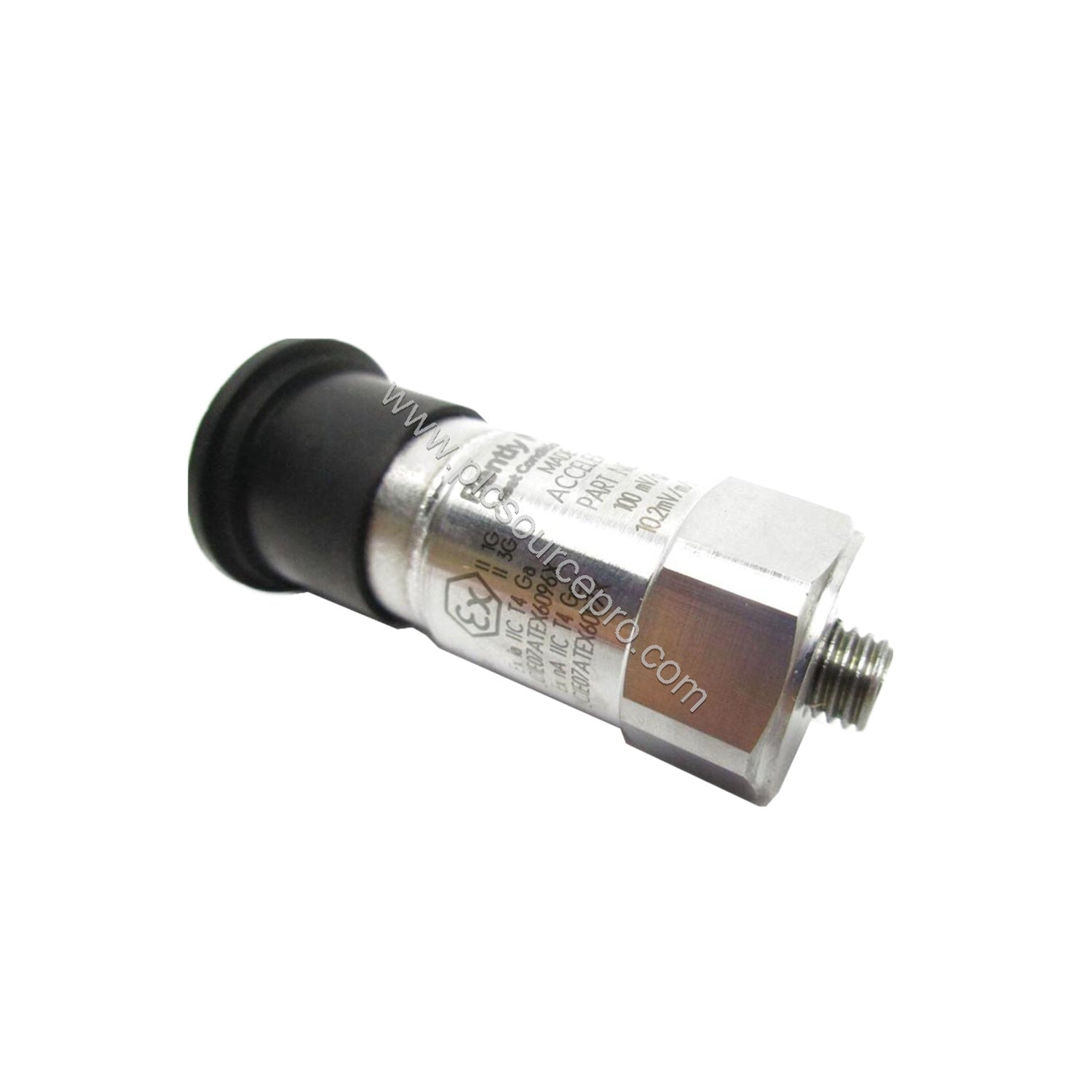 Figure 2: Close-up of the Bently Nevada 200350-02-00-00 accelerometer showing the 1/4-28 mounting thread and compact design f