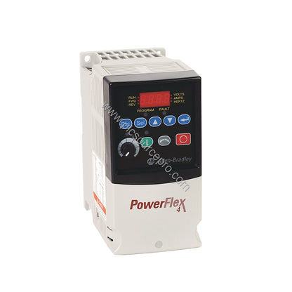 Figure 1: Front view of the Allen-Bradley 22D-B017F104 PowerFlex 40P drive showing its compact flange-mount IP20 enclosure an