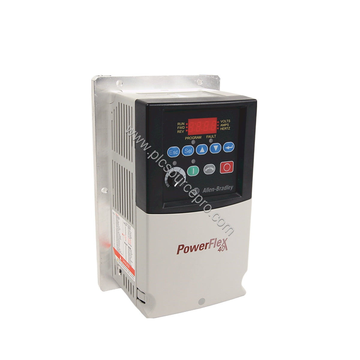 Figure 2: The Allen-Bradley 22D-B017F104 drive's specification label indicating 240VAC, 17.5A output, and 5HP rating for indu