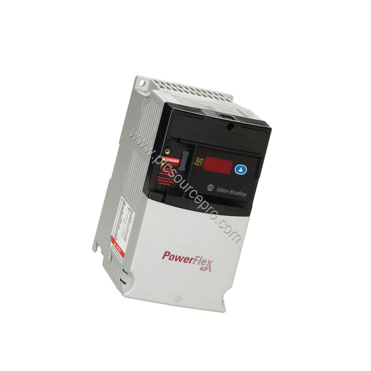 Figure 2: The Allen-Bradley 22D-B033F104 drive installed on a DIN rail with visible RS485 terminal and ventilation slots.