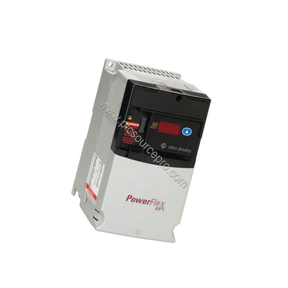 Figure 2: The Allen-Bradley 22D-B033F104 drive installed on a DIN rail with visible RS485 terminal and ventilation slots.