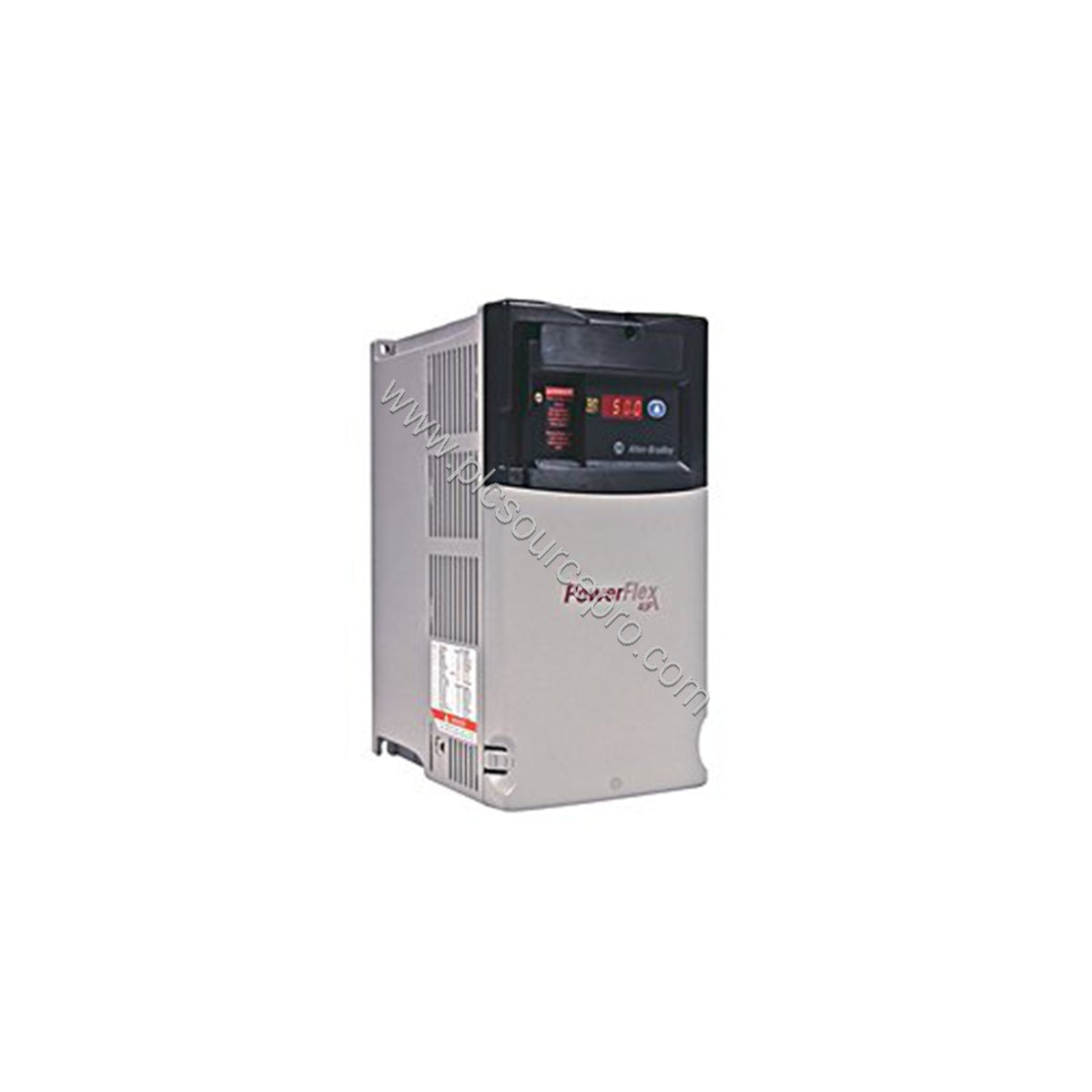 Figure 2: Detail of the Allen-Bradley 22D-B2P3F104 drive's terminal block and DFI port, highlighting the three-phase 240VAC i
