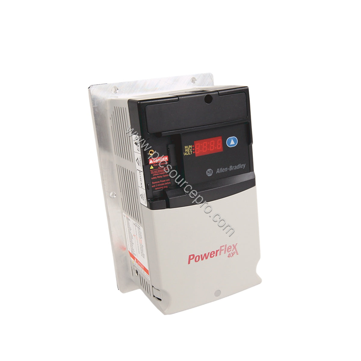 Figure 1: Front view of the Allen-Bradley 22D-B5P0N104 PowerFlex 40P drive showing its compact panel-mount enclosure and disp