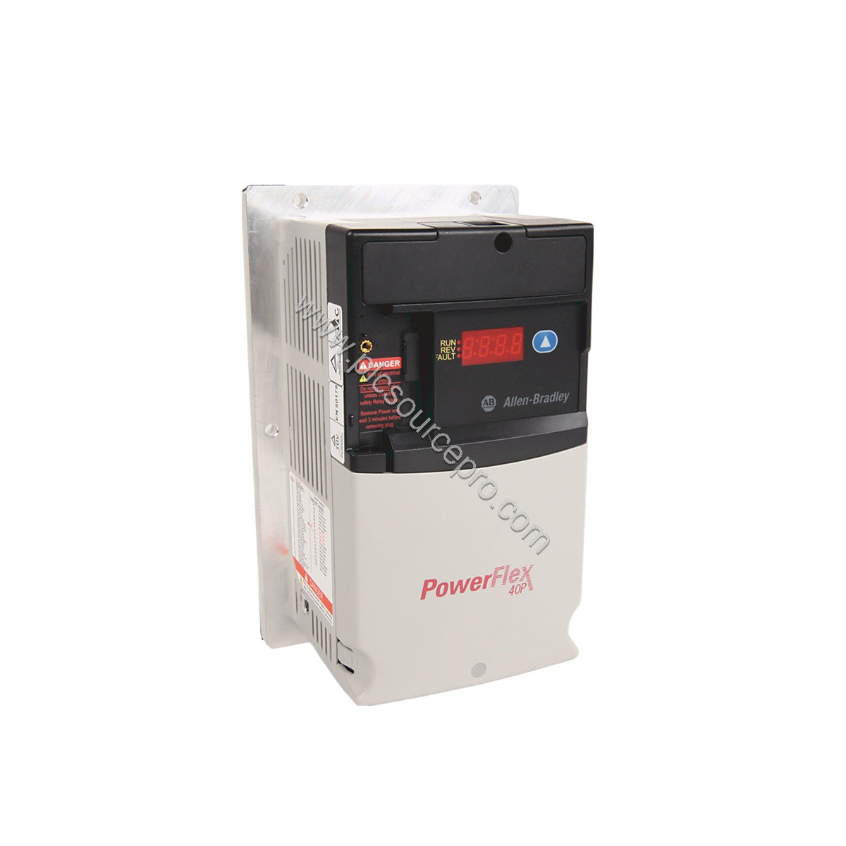 Figure 2: Side angle of the Allen-Bradley 22D-D012F104 industrial automation module highlighting the flange mount and IP20 ra