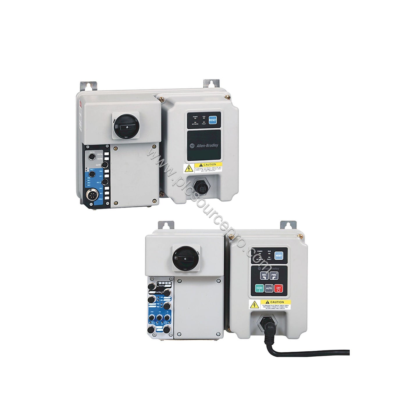 Figure 2: Close-up of the Allen-Bradley 280D-F23Z-25D-RRW-3 showing the DeviceNet connector and quick-disconnect I/O ports fo