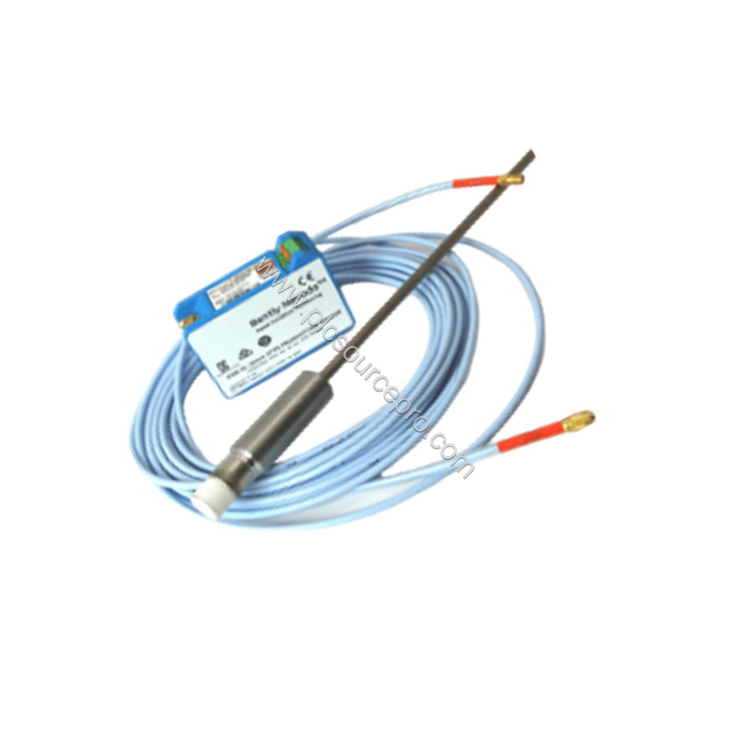 Figure 2: The Bently Nevada 330301-000-011-10-90-00-00 with 1.0-metre hardline cable and 9.0-metre extension cable, ready for