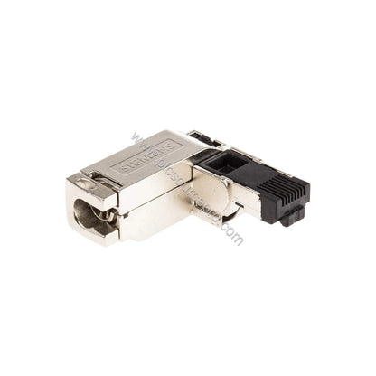 Figure 1: Front view of the Siemens 6GK1901-1BB20-2AA0 industrial Ethernet connector showing the 90-degree cable outlet and m