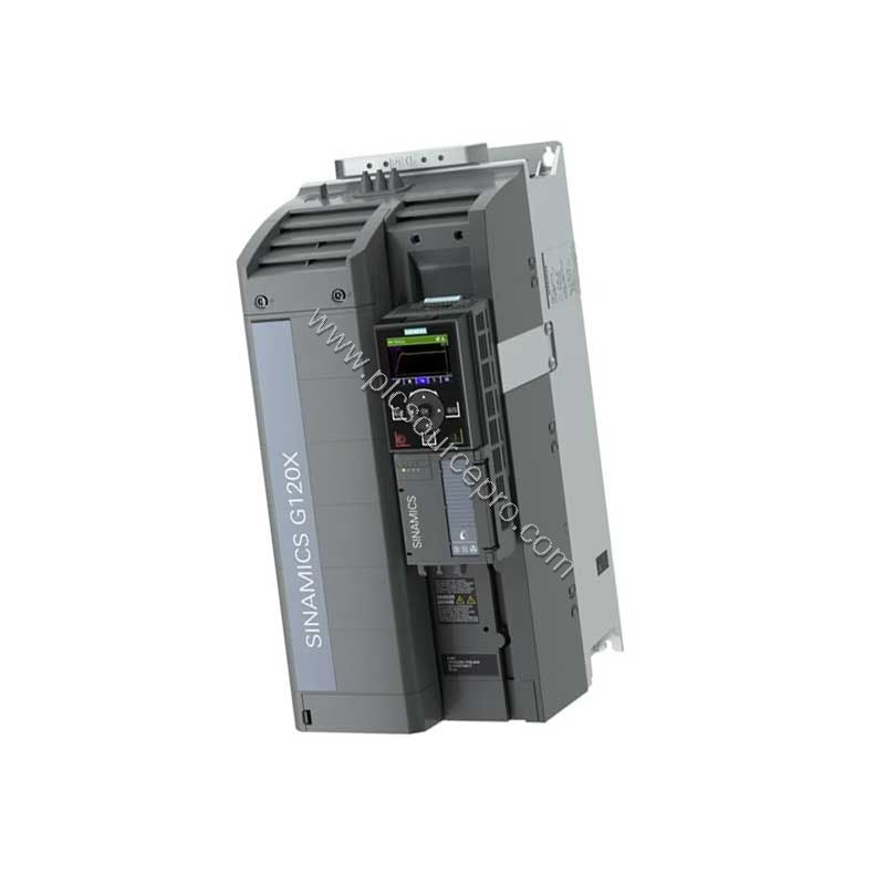Figure 2: Close-up of the Siemens 6SE7021-0EP50-Z power terminals and control connections, showing the 3-phase input and moto