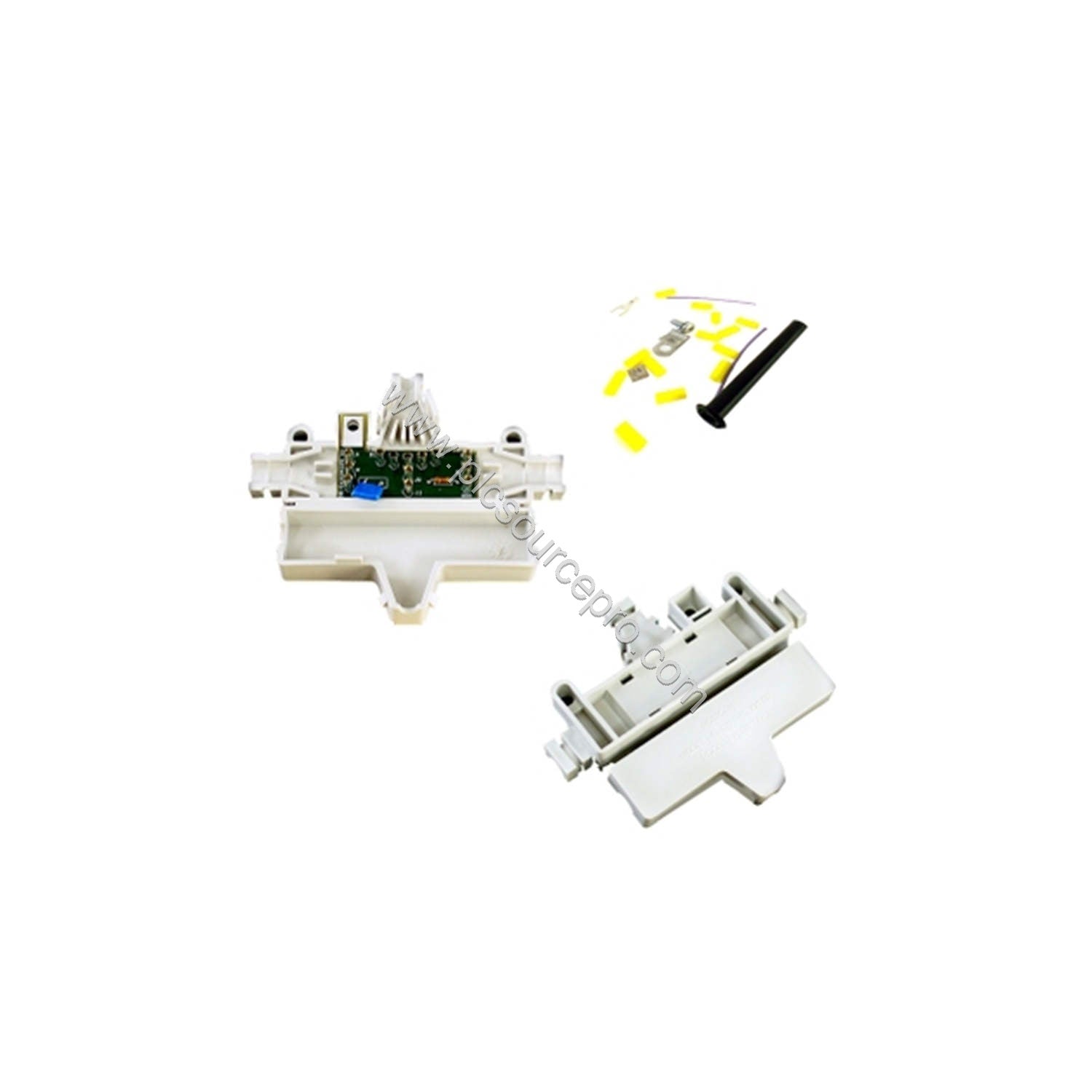 Figure 1: Front view of the Schneider 990NAD23000 Industrial Automation Module showing its compact metal enclosure and screw 
