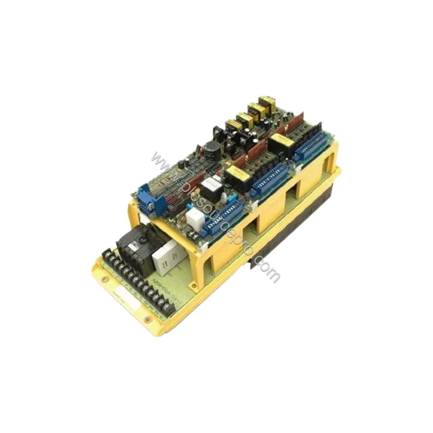 Figure 1: Front view of the FANUC A06B-6058-H224 industrial automation module featuring a rugged metal enclosure and status L