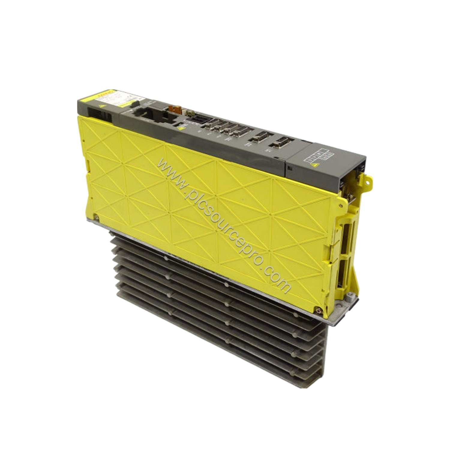 Figure 1: Front view of the FANUC A06B-6079-H201 dual-axis servo amplifier showing its compact metal enclosure and ventilatio