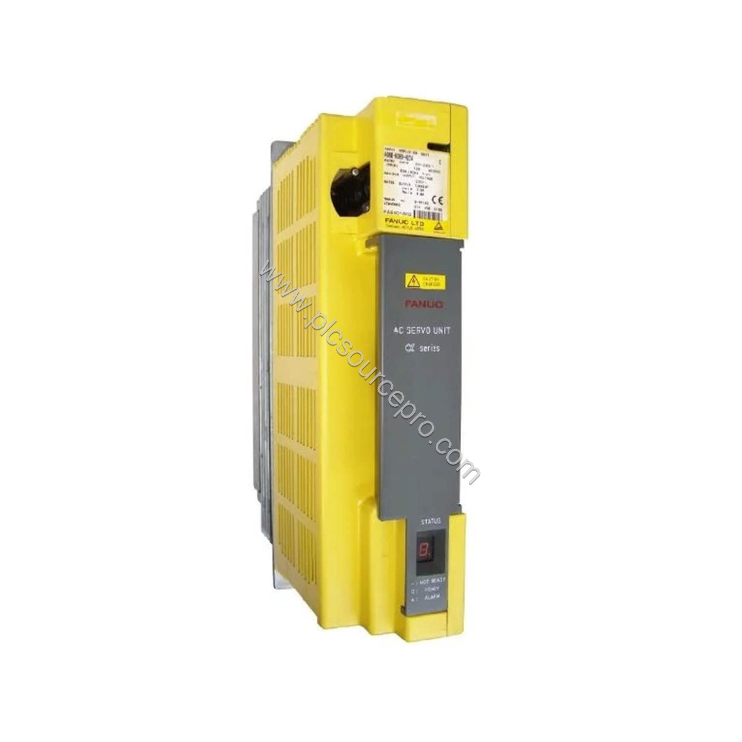 Figure 1: Front panel view of the FANUC A06B-6089-H106 servo amplifier showing ventilation slots, indicator lights, and termi