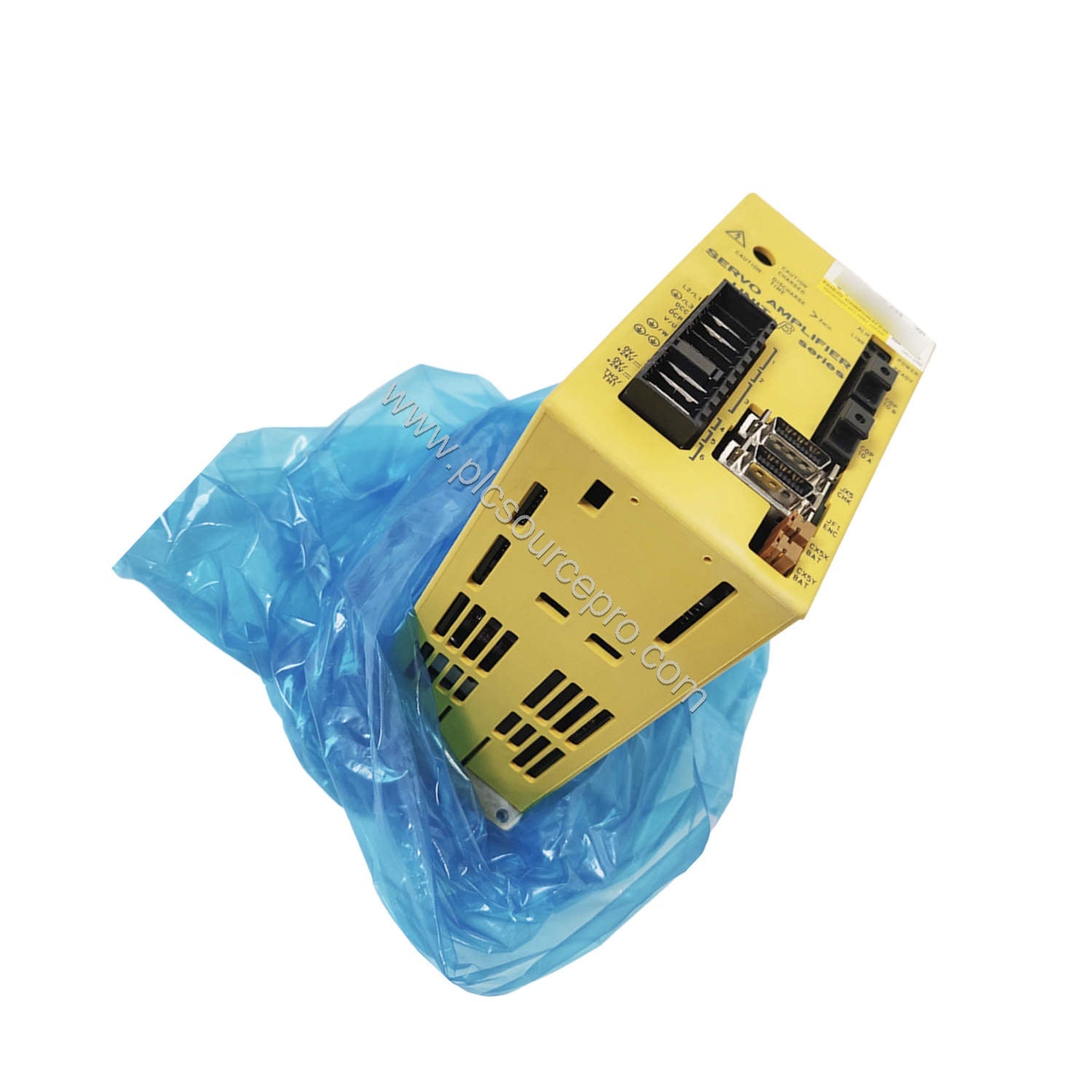 Figure 2: Side view of the FANUC A06B-6093-H153 industrial automation module highlighting the air intake vents, mounting brac
