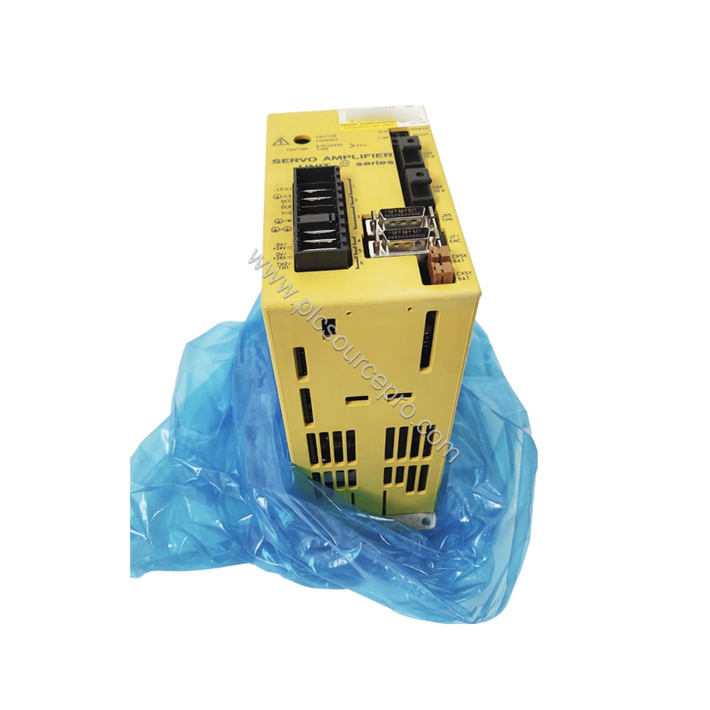 Figure 1: Front view of the FANUC A06B-6093-H151 servo amplifier showing its compact metal enclosure and indicator LEDs for s