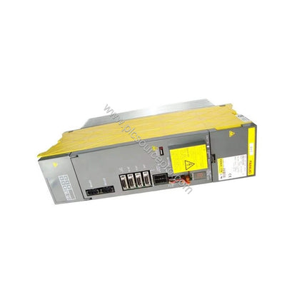 Figure 2: Side view of the FANUC A06B-6096-H302 servo amplifier highlighting the heavy-duty connectors and cooling fins desig