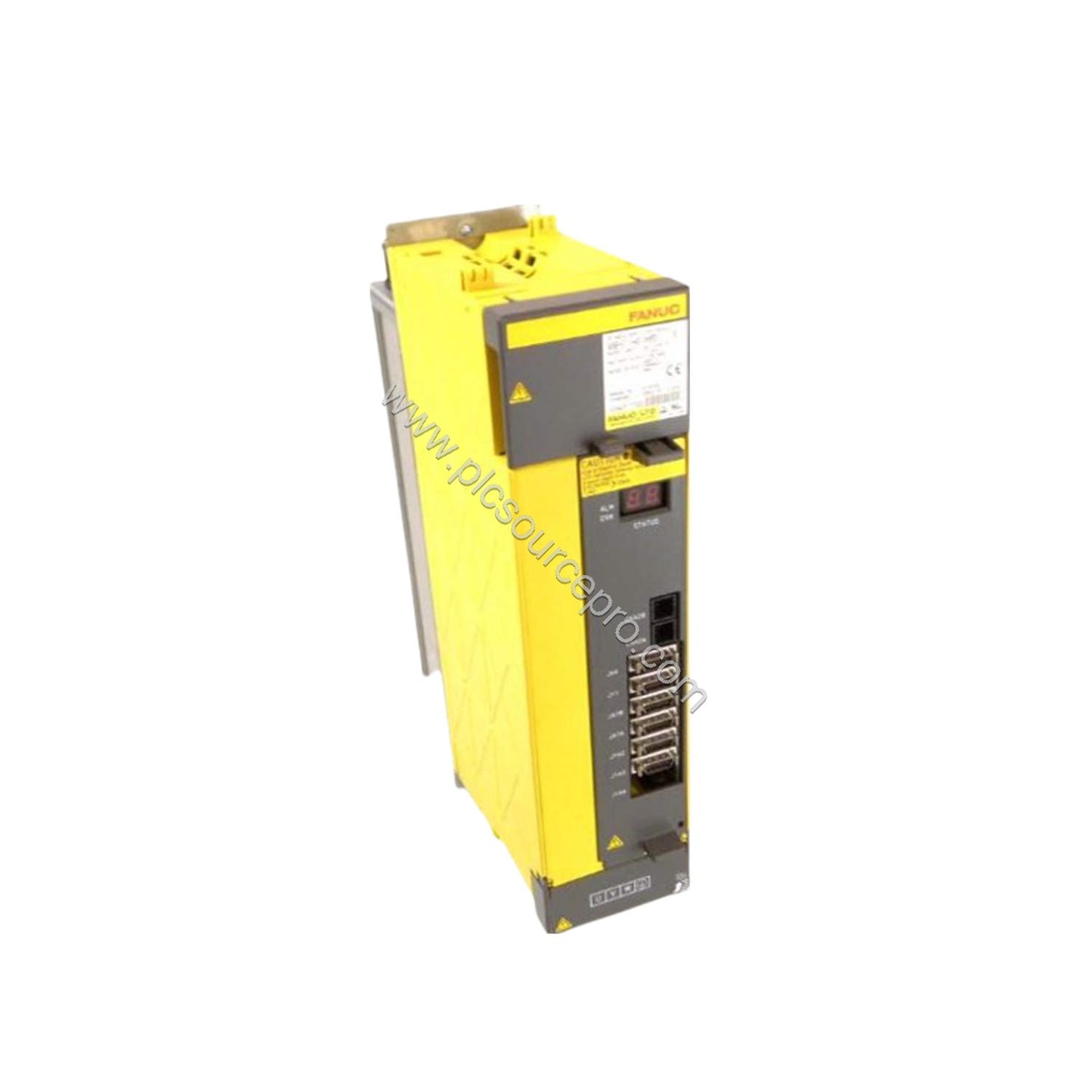 Figure 2: Close-up of the FANUC A06B-6150-H030 module's terminal connections and cooling fins for heat dissipation.