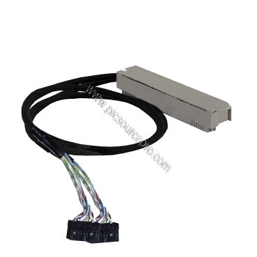 Figure 1: Front view of the Schneider ABFM16H301 cabled connector showing its two HE10 connectors and flexible shielded cable