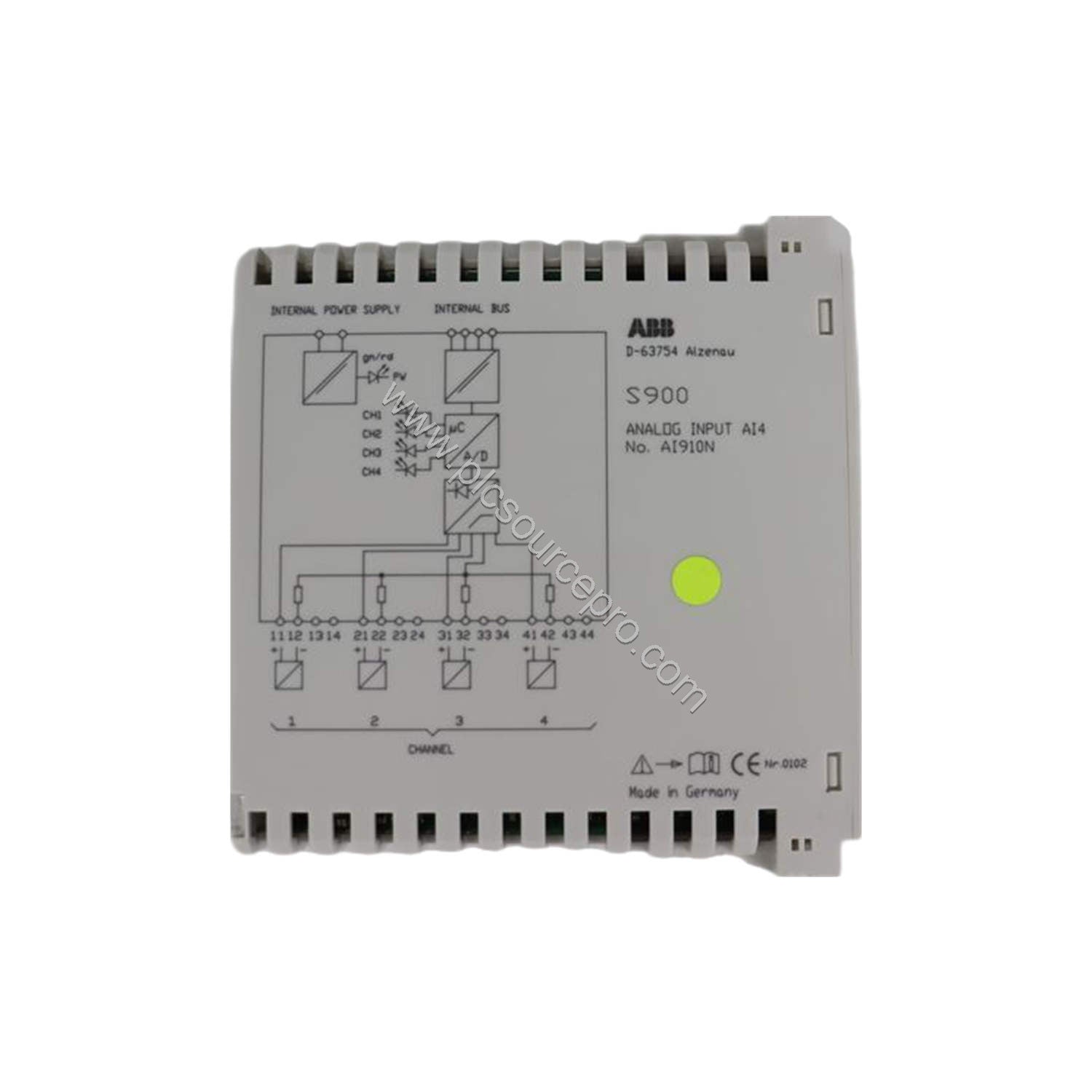 Figure 2: Side view of the ABB AI910N module highlighting the S900 mechanics and PROFIBUS DP connectivity.