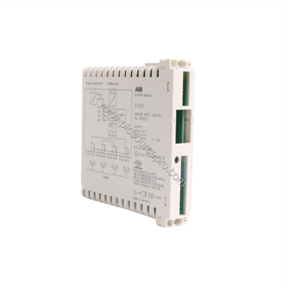 Figure 1: Front view of the ABB AI931S Industrial Automation Module showing its compact 20 mm wide enclosure and terminal con