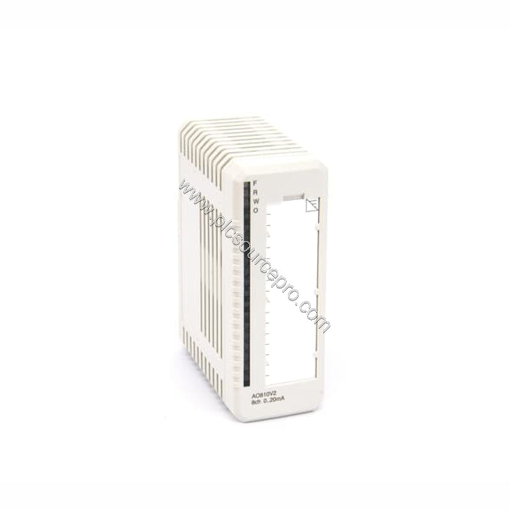 Figure 1: Front view of the ABB AO810 Industrial Automation Module showing its compact S800 series enclosure and status LEDs.
