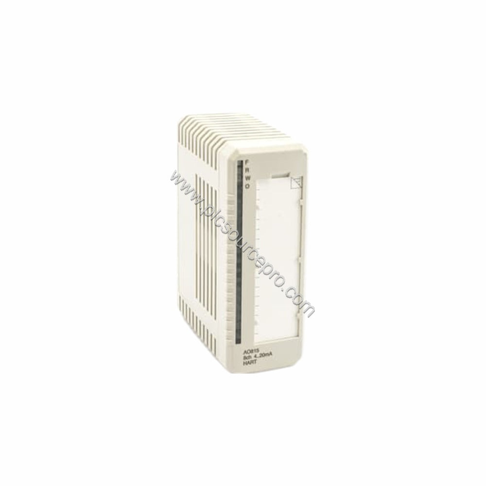 Figure 1: Front view of the ABB AO815 Industrial Automation Module showing its compact S800 series enclosure and status LEDs.