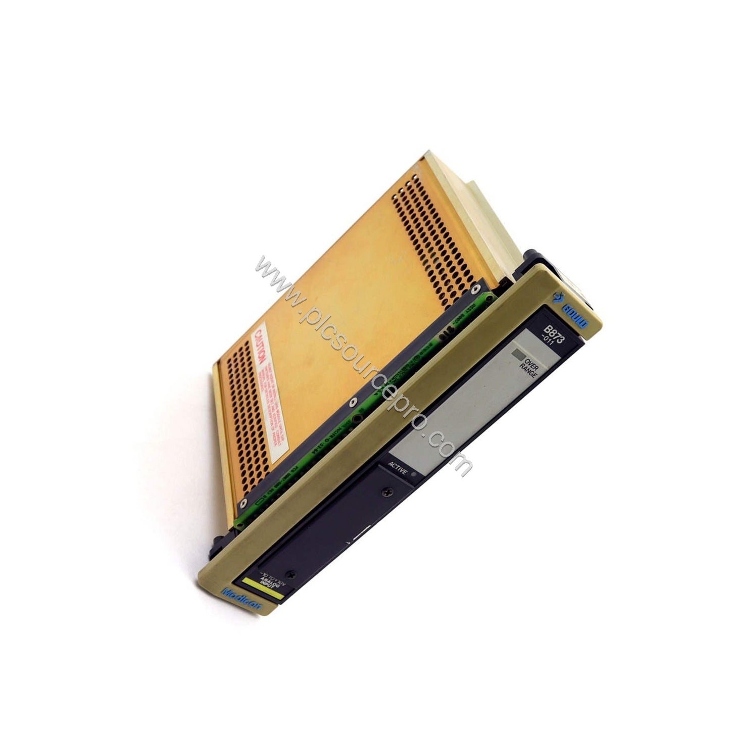 Figure 2: Side view of the Schneider AS-B873-011 module showing the compact enclosure and mounting tabs for rack installation