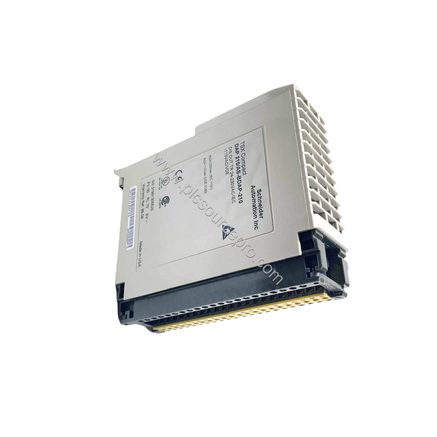 Figure 2: Side view of the Schneider AS-BDAP-210 showing the terminal block connections and mounting lugs for secure installa