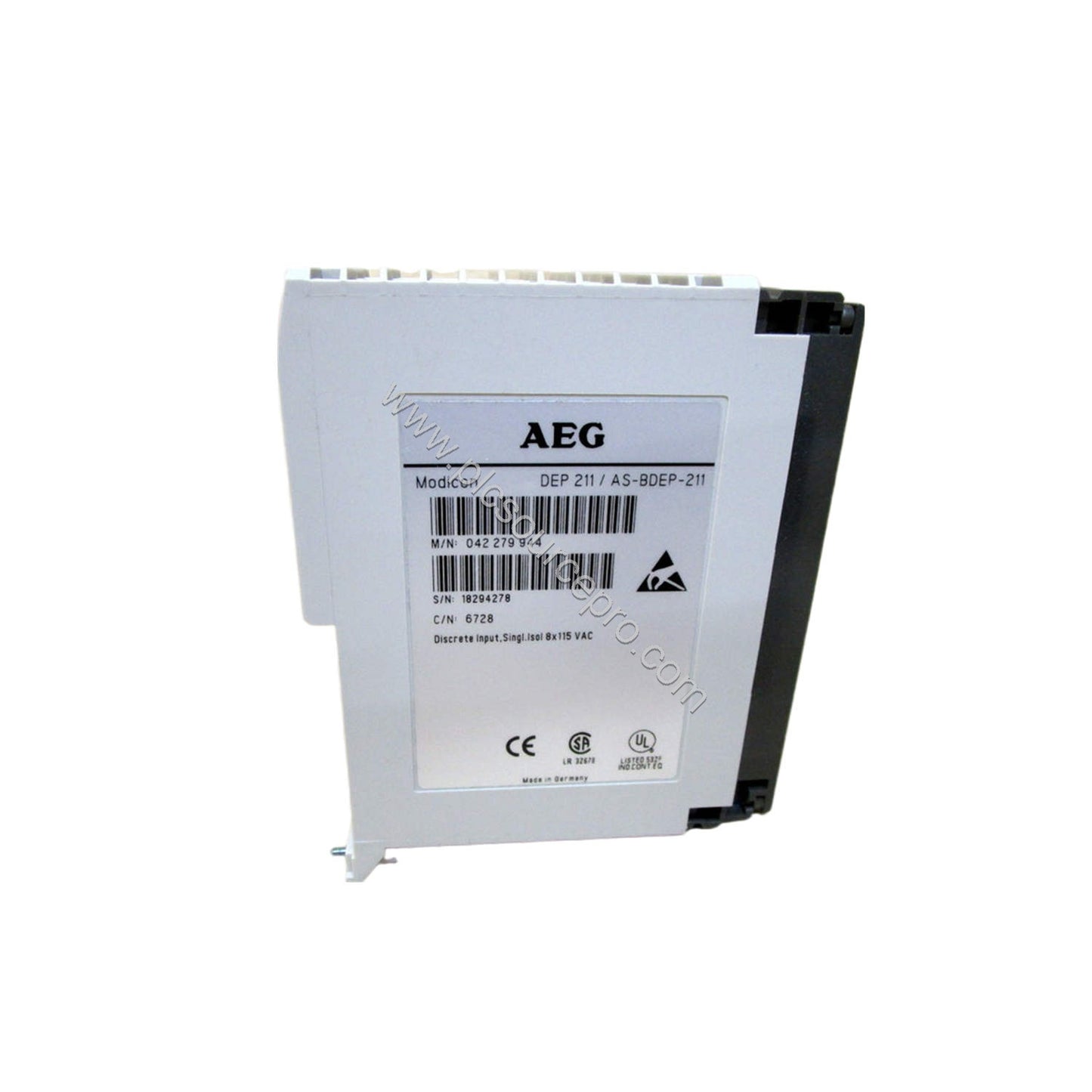 Figure 1: Front view of the Schneider AS-BDEP-211 Industrial Automation Module showing its compact enclosure and input termin