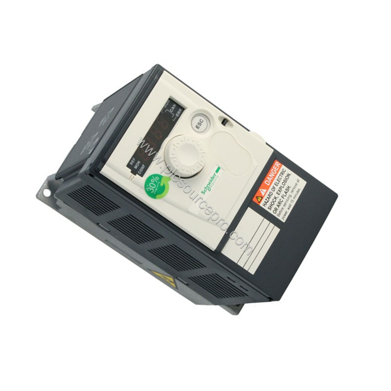 Figure 2: Close-up of the Schneider ATV312H018M2 terminal block connections for power supply, motor, and control wiring.