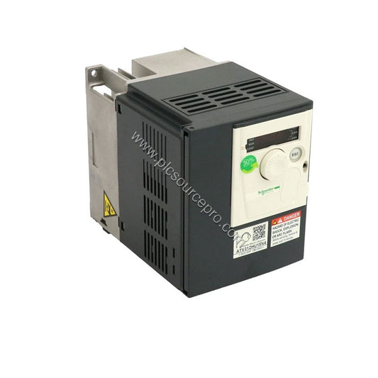 Figure 1: Front view of the Schneider ATV312HU15N4 variable speed drive showing its compact metal enclosure, keypad, and stat