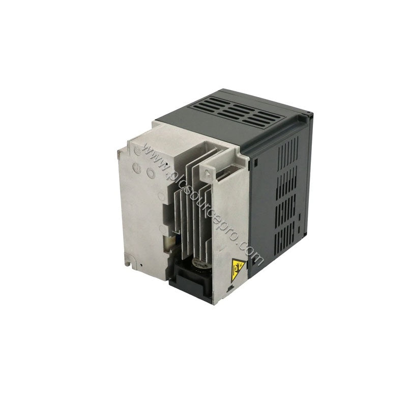 Figure 2: Side view of the Schneider ATV312HU15N4 drive highlighting the cooling fins and terminal labeling for power and con