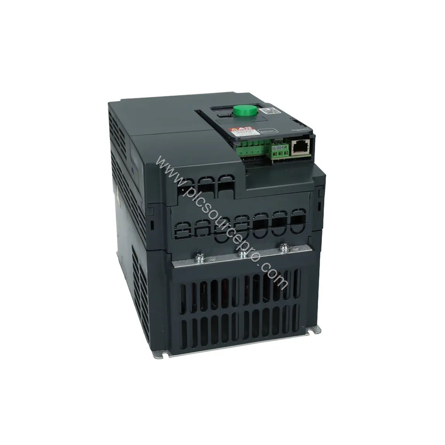 Figure 1: Front view of the Schneider ATV320U55N4C compact variable speed drive, showing its IP20 enclosure and front panel i