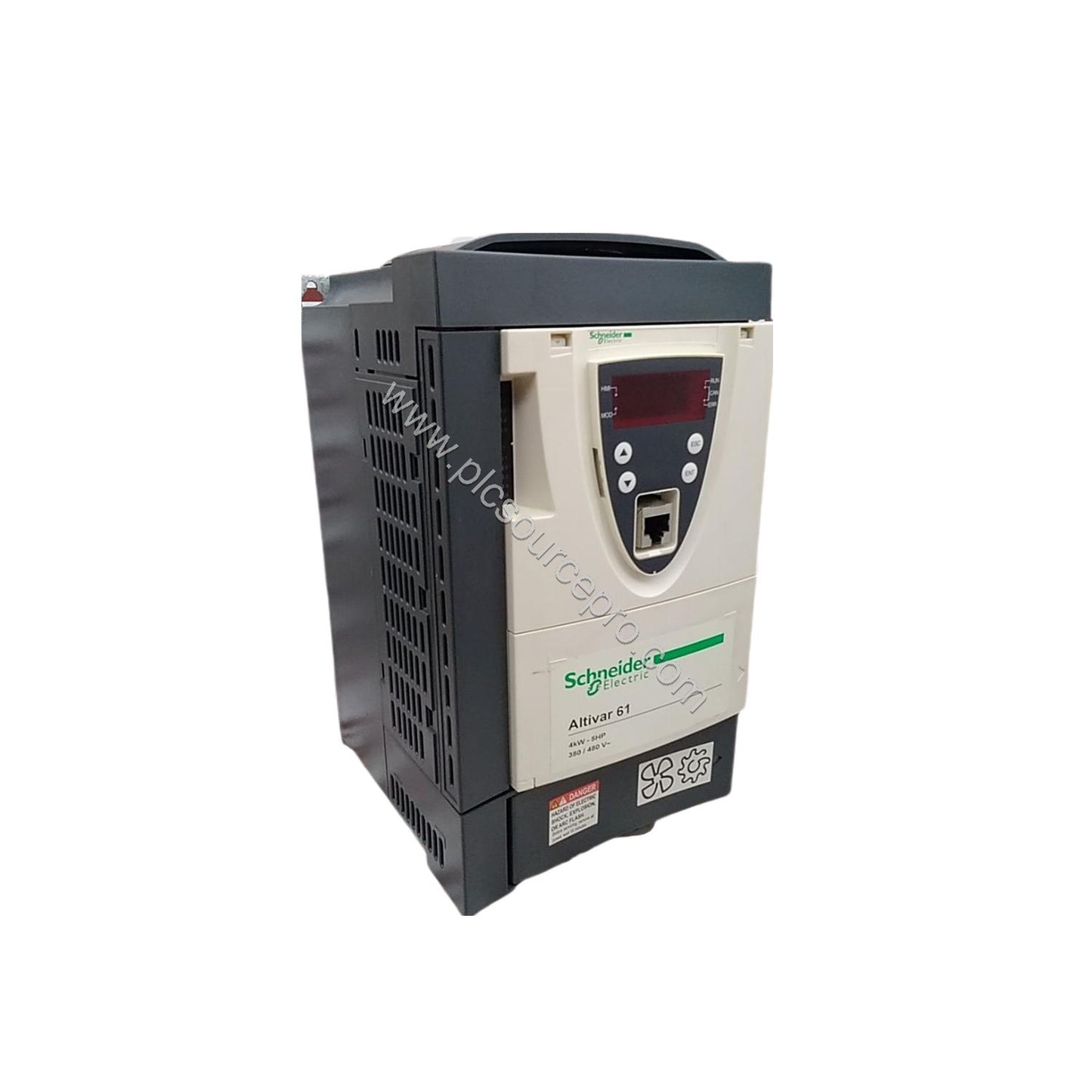 Figure 1: Front view of the Schneider ATV61HU40N4 Variable Speed Drive with enclosure vents and status indicators.
