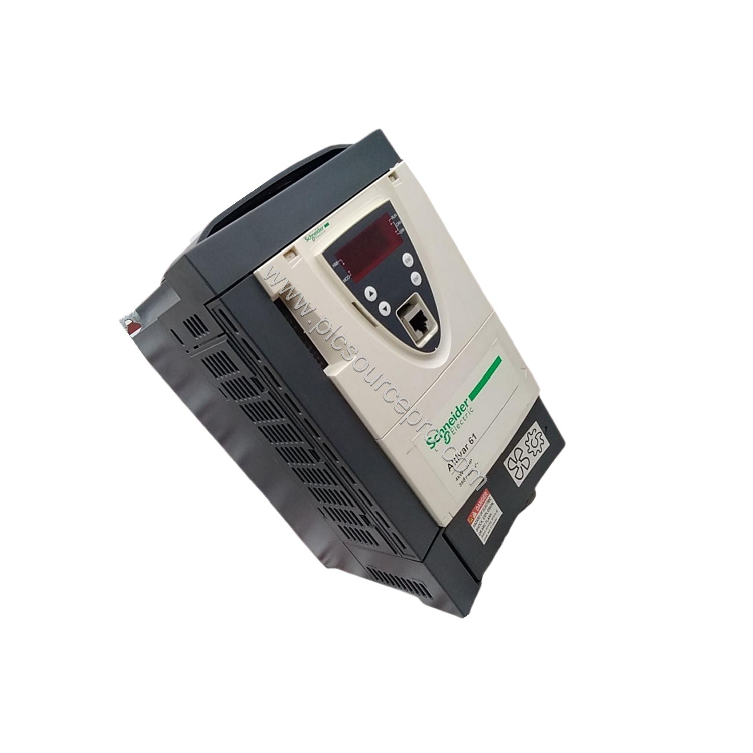 Figure 2: Side view of the Schneider ATV61HU40N4 showing the heat sink and connection terminals for industrial automation.