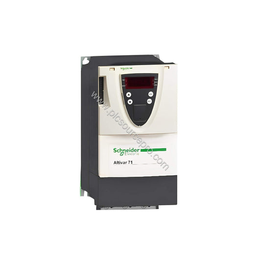 Figure 1: Front view of the Schneider ATV71HD37N4 variable speed drive showing its heat sink, terminal access, and graphic di