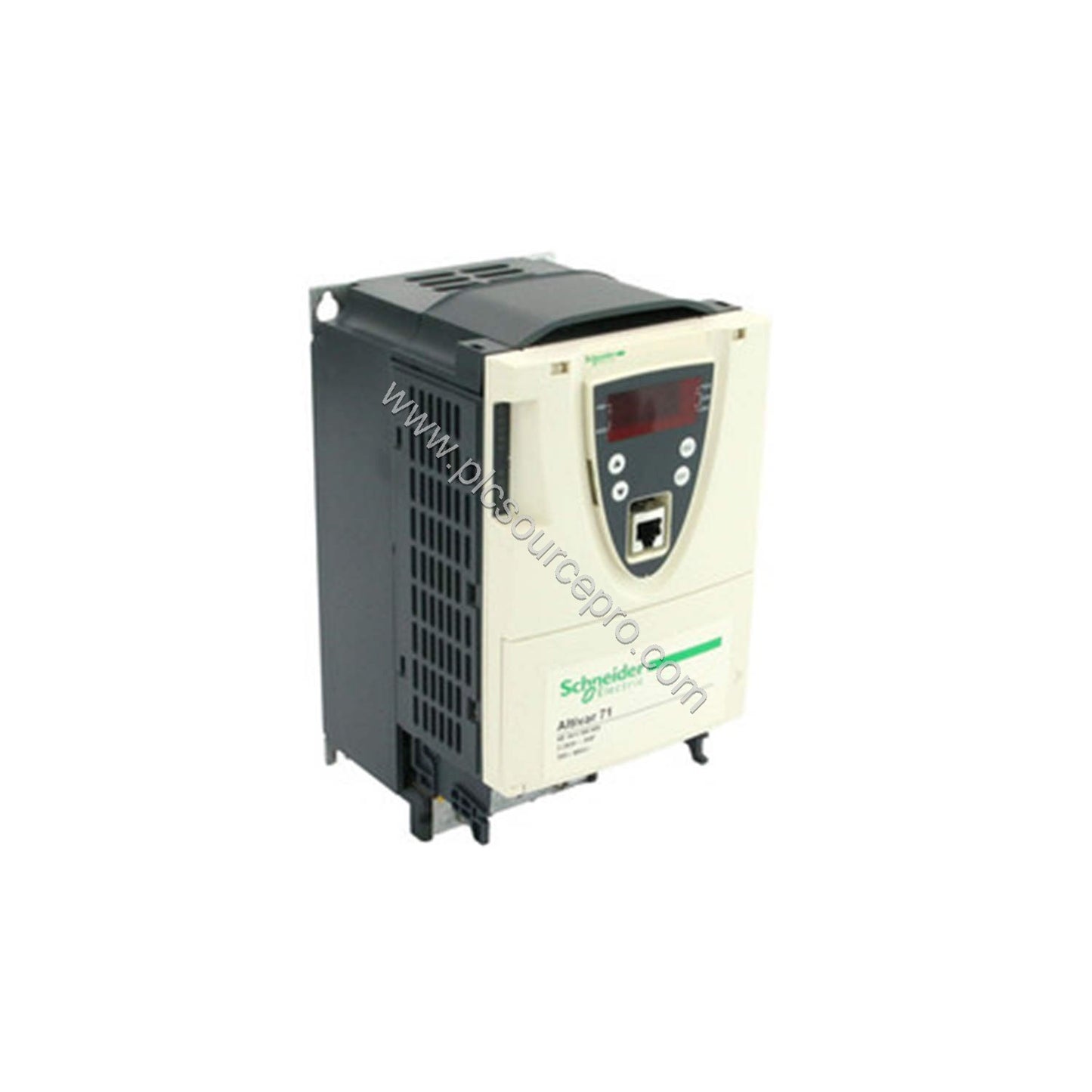 Figure 1: Front view of the Schneider ATV71HU22N4 variable speed drive showing the graphic terminal and compact industrial en