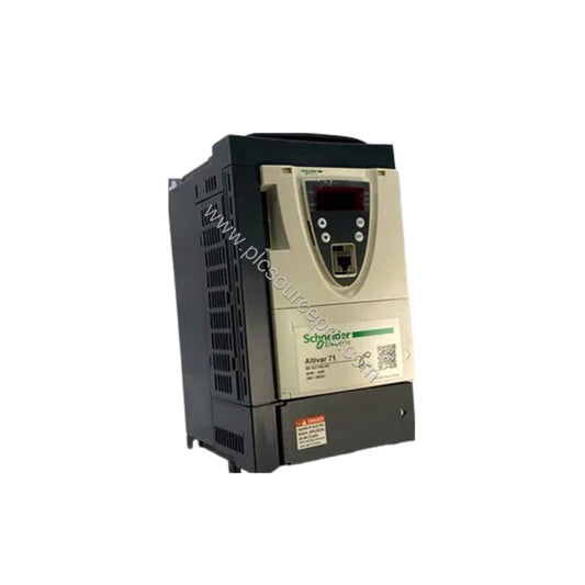 Figure 1: Front view of the Schneider ATV71HU40N4 variable speed drive showing its compact industrial enclosure with heat sin