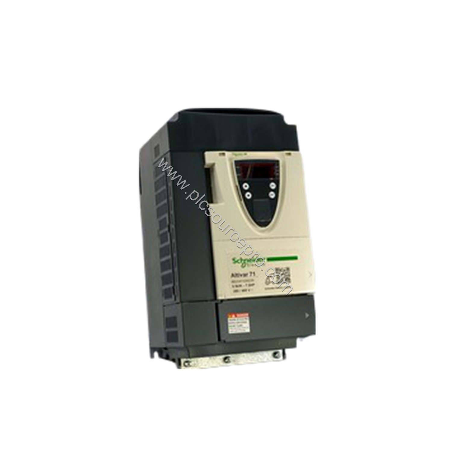 Figure 1: Front view of the Schneider ATV71HU55N4 industrial automation module showing its compact metal enclosure and status