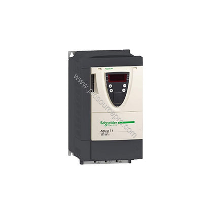 Figure 1: Front view of the Schneider ATV71HU75N4 variable speed drive showing its compact IP20 enclosure and integrated grap