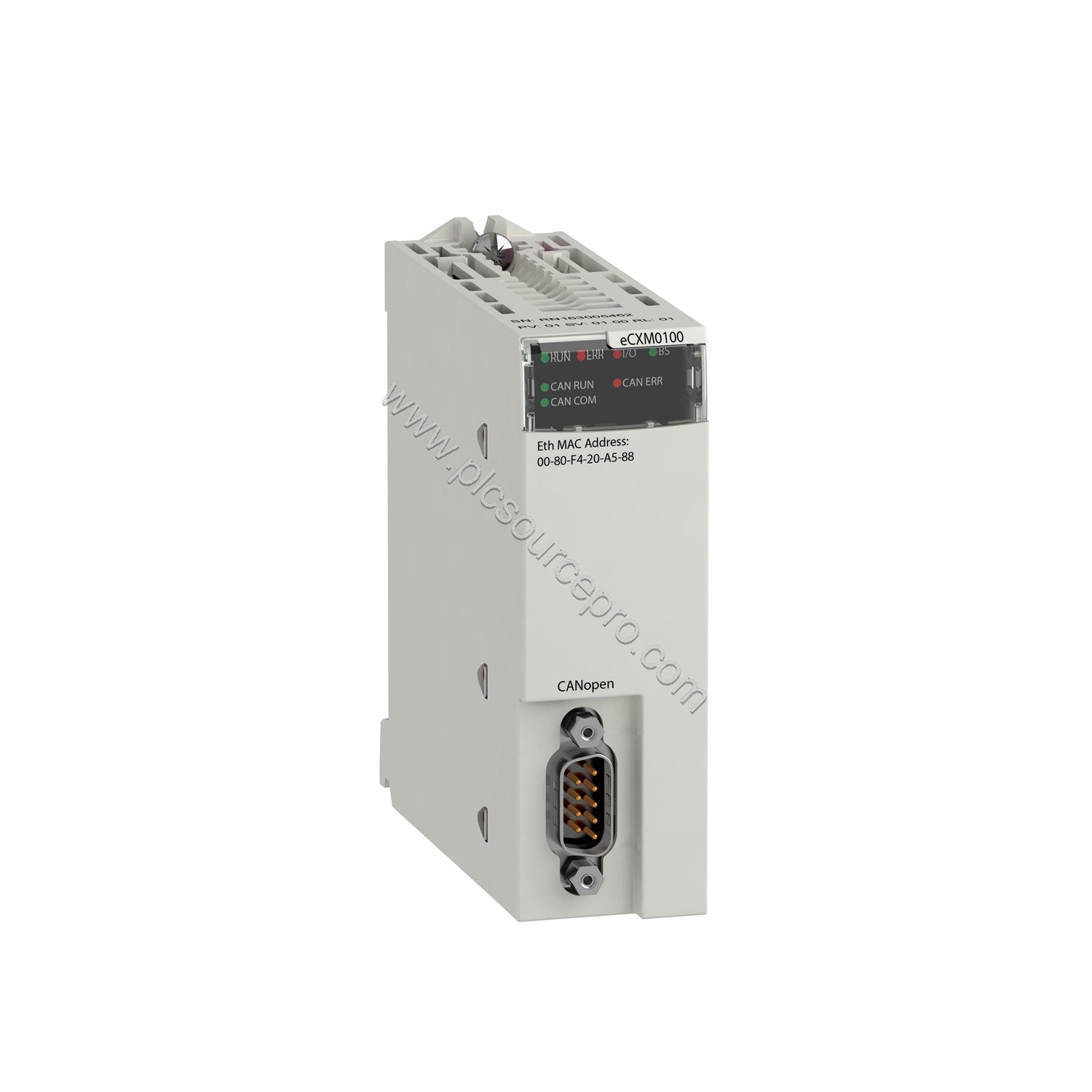 Figure 2: Side profile of the Schneider BMECXM0100H module illustrating its compact form factor and labeling for the Profibus