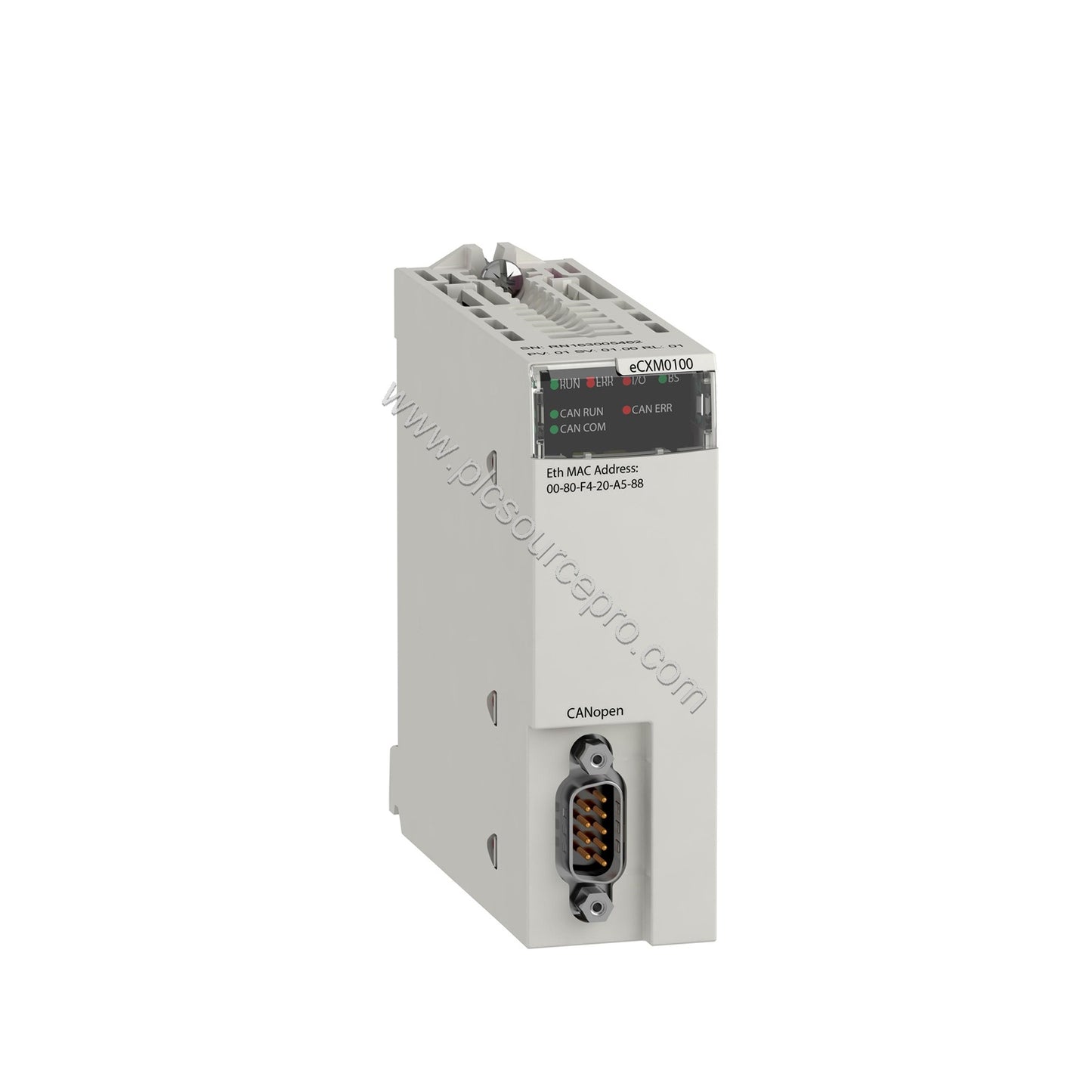 Figure 2: Close-up of the Schneider BMECXM0100 module’s labeling and status indicators, highlighting its suitability for Modi